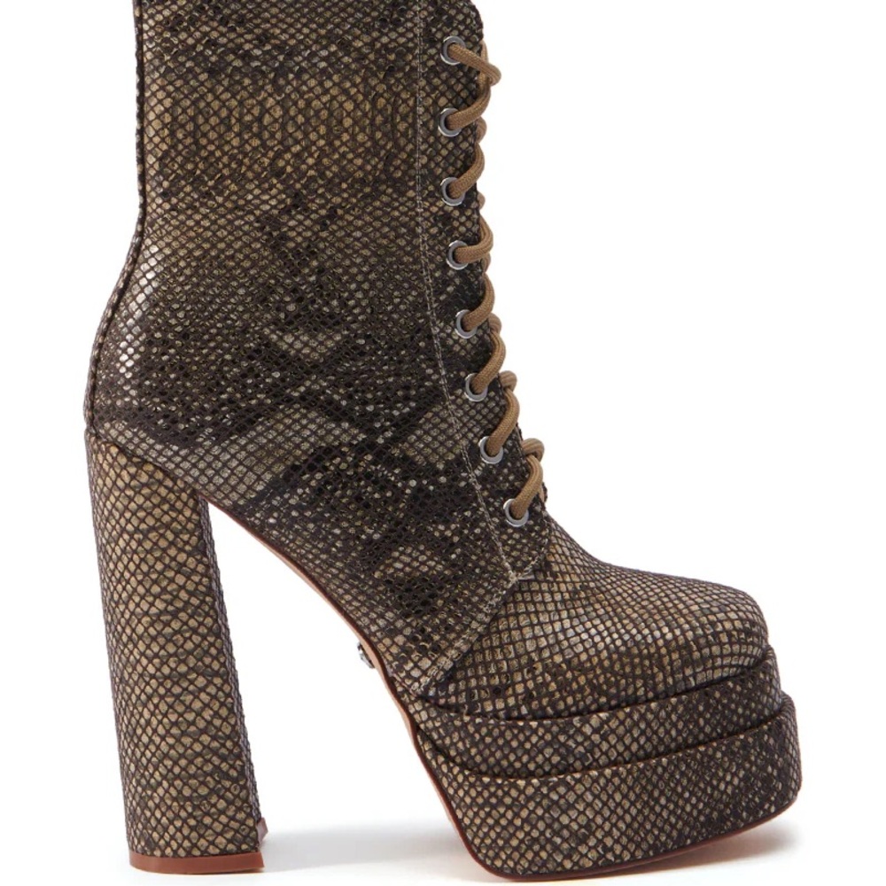 AZALEA WANG Brown Vegan Snakeskin Combat Boots - Picture 6 of 6